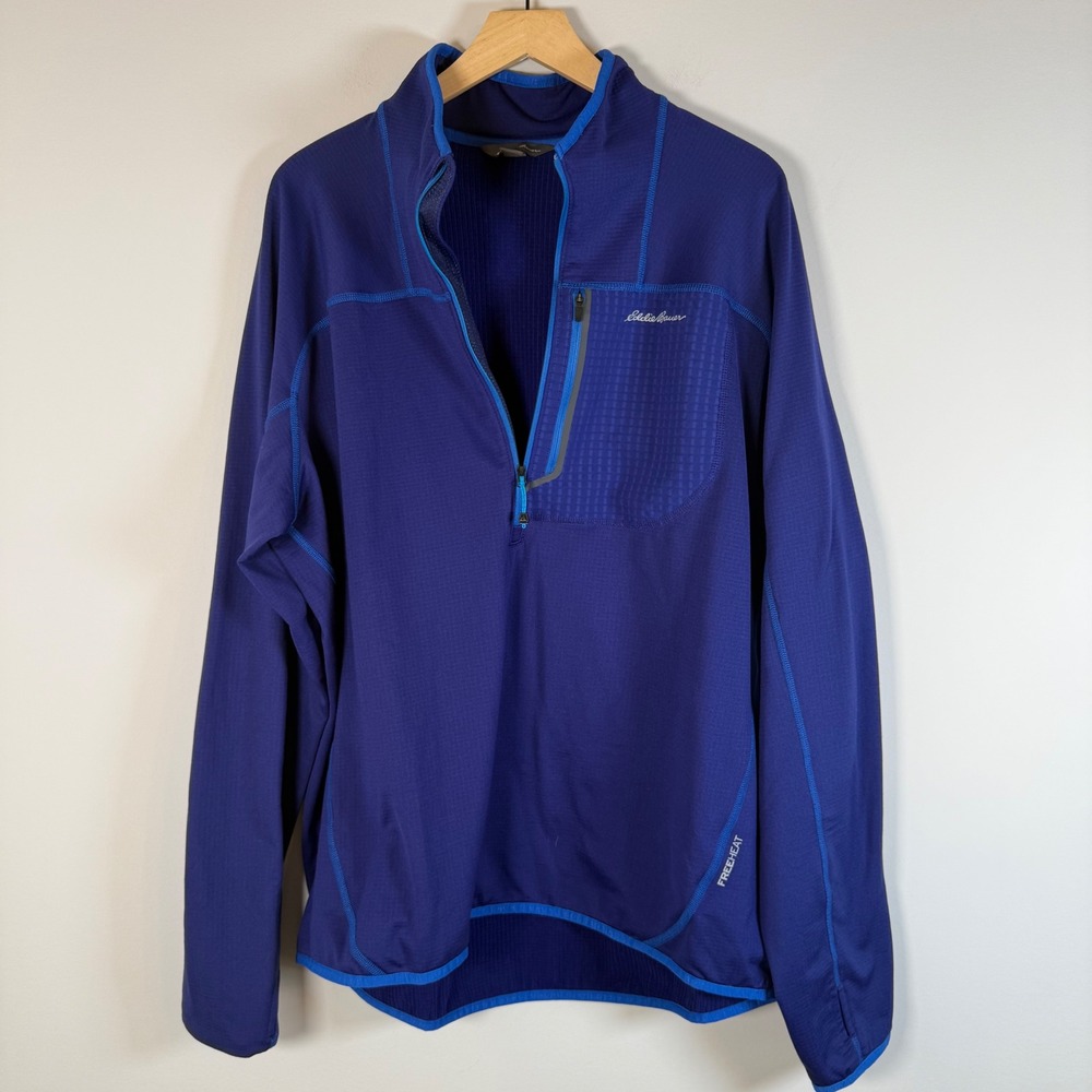 Eddie Bauer FreeHeat First Ascent Fleece Pullover XL 1/4 Quarter Zip Purple Blue